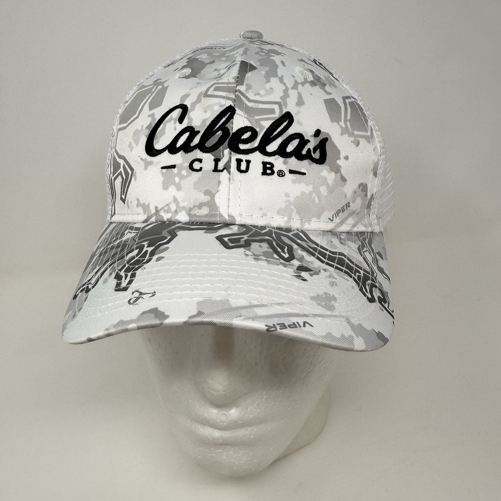 Cabelas Hunt Club Outdoor Digital White Gray Camo Trucker Snap Back Hat Cap